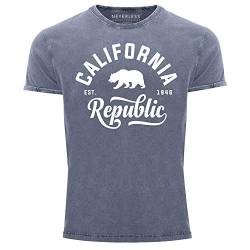 Neverless® Herren T-Shirt Vintage Shirt California Republic Bär Aufdruck Used Look Slim Fit blau M von Neverless