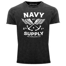 Neverless® Herren T-Shirt Vintage Shirt Printshirt Anker Navy Supply Used Look Slim Fit schwarz M von Neverless