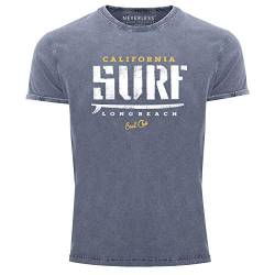 Neverless® Herren T-Shirt Vintage Shirt Printshirt California Surf Used Look Slim Fit blau M von Neverless