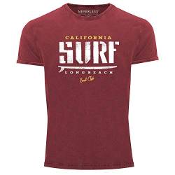 Neverless® Herren T-Shirt Vintage Shirt Printshirt California Surf Used Look Slim Fit rot M von Neverless