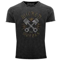 Neverless® Herren T-Shirt Vintage Shirt Printshirt Motorrad Biker Racing Wicked Motors Used Look Slim Fit schwarz L von Neverless