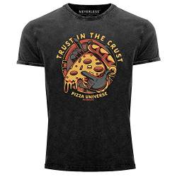 Neverless® Herren T-Shirt Vintage Shirt Printshirt Pizza Motiv Comic Stil Spruch Trust in The Crust Fashion Streetstyle Aufdruck Used Look Slim Fit schwarz XXL von Neverless