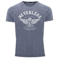 Neverless® Herren T-Shirt Vintage Shirt Printshirt Retro Auto Kolben Used Look Slim Fit blau L von Neverless