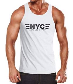 Neverless® Herren Tank-Top Aufdruck NYC New York City Airforce Supply Army Print Muskelshirt Muscle Shirt weiß L von Neverless