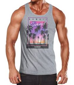 Neverless® Herren Tank-Top Hawaii Summer Schriftzug Palmen Foto-Print Sommer Surfing Muskelshirt Muscle Shirt grau XL von Neverless