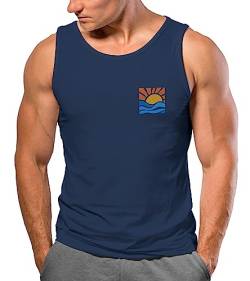 Neverless® Herren Tank-Top Logo Print Sommer Sonne Welle Strand Beach Style Muskelshirt Navy M von Neverless
