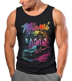 Neverless® Herren Tank-Top Miami Beach USA Oldtimer Car Palmen Print Fashion Streetstyle Muskelshirt Muscle Shirt schwarz XL von Neverless