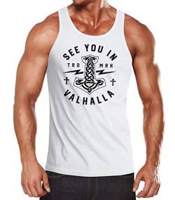 Neverless® Herren Tank-Top See You in Valhalla Valknut Mjölnir Thor Hammer Muskelshirt Muscle Shirt weiß L von Neverless