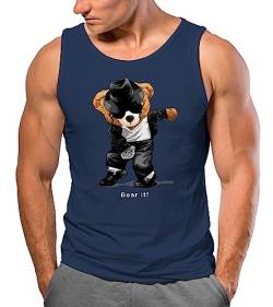 Neverless® Herren Tank-Top Shirt Jackson Bear Parodie Bear it! Teddy Bär Musik Print Aufdruck Muskelshirt Navy L von Neverless