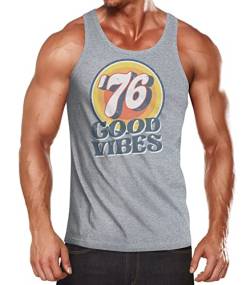 Neverless® Herren Tank-Top Sommer Good Vibes 70er Jahre Retro Print Hippie Style Muskelshirt Muscle Shirt grau XL von Neverless