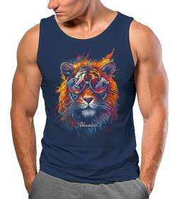 Neverless® Herren Tank-Top Tiger Print Aufdruck Flammen Sommer Sonnenbrille Kunst Fashion Streetstyle Muskelshirt Navy M von Neverless