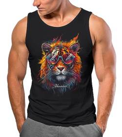 Neverless® Herren Tank-Top Tiger Print Aufdruck Flammen Sommer Sonnenbrille Kunst Fashion Streetstyle Muskelshirt schwarz L von Neverless