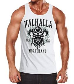 Neverless® Herren Tank-Top Valhalla Northland Wikinger Helm Nordmänner Bart Viking Muskelshirt Muscle Shirt weiß L von Neverless