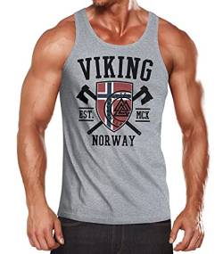 Neverless® Herren Tank-Top Viking Norway Norwegen Flagge Wikinger nordisch Muskelshirt Muscle Shirt grau L von Neverless