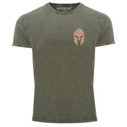 Neverless® Herren Vintage Shirt Logo Print Sparta-Helm Spartaner Gladiator Krieger Warrior Fashion Gym Streetstyle Oliv L von Neverless