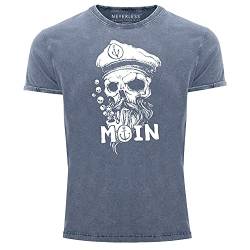 Neverless® Herren Vintage Shirt Moin Kapitän Totenkopf Anker Bart Hamburg Printshirt T-Shirt Aufdruck Used Look blau XL von Neverless