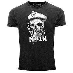 Neverless® Herren Vintage Shirt Moin Kapitän Totenkopf Anker Bart Hamburg Printshirt T-Shirt Aufdruck Used Look schwarz L von Neverless