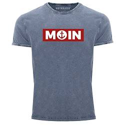 Neverless® Herren Vintage Shirt Moin norddeutsch Morgen Anker Printshirt T-Shirt Aufdruck Used Look Slim Fit blau L von Neverless