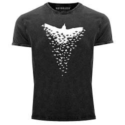 Neverless® Herren Vintage Shirt Rabe Vogel-Schwarm Tiermotiv Printshirt T-Shirt Aufdruck Used Look Slim Fit schwarz M von Neverless