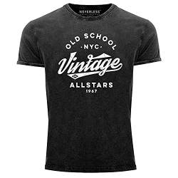Neverless® Herren Vintage Shirt Retro Schriftzug Allstars Old School NYC Design Printshirt Used Look Slim Fit schwarz S von Neverless
