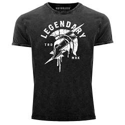 Neverless® Herren Vintage Shirt Sparta Schrift Legendary Spartan Helmet Lightning Flash Blitz Printshirt T-Shirt Aufdruck Used Look schwarz L von Neverless