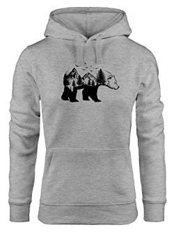 Neverless® Hoodie Damen Bär Kunst Grafik Printshirt Tiermotiv Adventure Print Aufdruck Kapuzen-Pullover Fashion Streetstyle grau L von Neverless