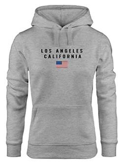 Neverless® Hoodie Damen Bedruckt Schriftzug California Los Angeles USA Amerika Flagge Kapuzen-Pullover Fashion Streetstyle grau M von Neverless