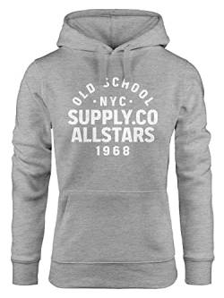 Neverless® Hoodie Damen Bedruckt Schriftzug Oldschool NYC New York City Allstars Kapuzen-Pullover Fashion Streetstyle grau/weiß L von Neverless