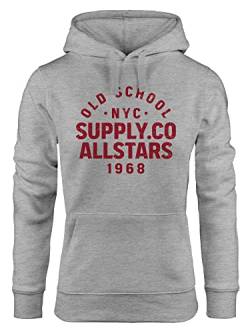 Neverless® Hoodie Damen Bedruckt Schriftzug Oldschool NYC New York City Allstars Kapuzen-Pullover Fashion Streetstyle grau -rot M von Neverless