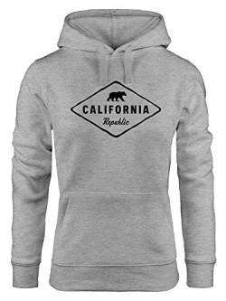 Neverless® Hoodie Damen California Republic Bear Badge Bär Sunshine State USA Print Aufdruck Fashion Streetstyle grau L von Neverless