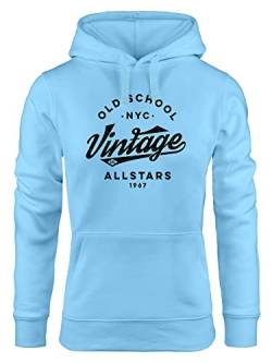 Neverless® Hoodie Damen College Style Schriftzug Oldschool Vintage Allstars Kapuzen-Pullover Fashion Streetstyle schwarz hellblau S von Neverless