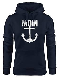 Neverless® Hoodie Damen Moin Anker Retro Print Aufdruck Maritim Nordisch Kapuzen-Pullover Fashion Streetstyle Navy L von Neverless