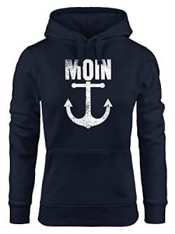 Neverless® Hoodie Damen Moin Anker Retro Print Aufdruck Maritim Nordisch Kapuzen-Pullover Fashion Streetstyle Navy M von Neverless