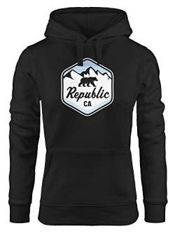 Neverless® Hoodie Damen Republic California Bär Berge Wappen Print Aufdruck Kapuzen-Pullover Fashion Streetstyle schwarz M von Neverless