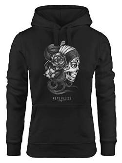 Neverless® Hoodie Damen Santa Print Muerte La Catrina Mexican Skull Dia de los Muertos Tattoo Design Kapuzen-Pullover schwarz M von Neverless