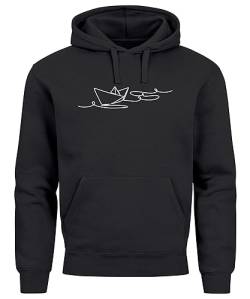 Neverless® Hoodie Herren Boot Polygon Papier-Schiff Origami Aufdruck Print Kapuzen-Pullover Männer Fashion Streetstyle schwarz L von Neverless