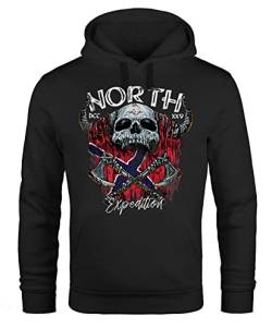 Neverless® Hoodie Herren North Wikinger Norwegen Skull Totenkopf Print Kapuzen-Pullover Männer Fashion Streetstyle schwarz 4XL von Neverless