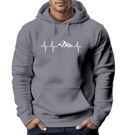 Neverless® Hoodie Herren Print Wandern Berge Herzschlag Outdoor Aufdruck Motiv Männer Fashion Convoy Grey XL von Neverless