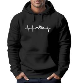 Neverless® Hoodie Herren Print Wandern Berge Herzschlag Outdoor Aufdruck Motiv Männer Fashion schwarz XL von Neverless