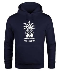 Neverless® Hoodie Herren Totenkopf Ananas Schriftzug Bad Karma Kapuzen-Pullover Männer Fashion Streetstyle Navy L von Neverless