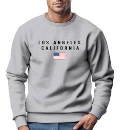 Neverless® Sweatshirt Herren Bedruckt Schriftzug California Los Angeles USA Amerika Flagge Rundhals-Pullover grau 3XL von Neverless