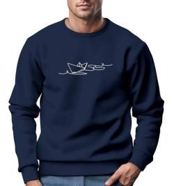 Neverless® Sweatshirt Herren Boot Polygon Papier-Schiff Origami Aufdruck Print Rundhals-Pullover Fashion Streetwear Navy XL von Neverless