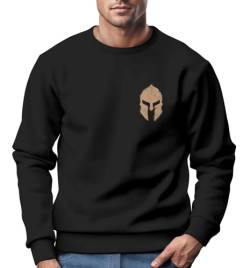 Neverless® Sweatshirt Herren Logo Print Sparta-Helm Spartaner Gladiator Krieger Warrior Rundhals-Pullover Fashion Streetwear schwarz-gelb XL von Neverless