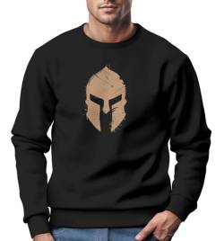 Neverless® Sweatshirt Herren Print Sparta-Helm Spartaner Gladiator Krieger Warrior Rundhals-Pullover Bedruckt Fashion Streetwear schwarz-gelb M von Neverless