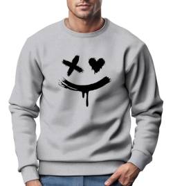 Neverless® Sweatshirt Herren mit Aufdruck Motiv Smile Print Rundhals-Pullover Fashion Streetwear grau L von Neverless