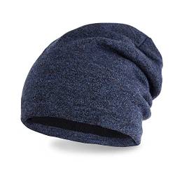 Neverless® gefütterte Strickmütze für Herren, Strick-Beanie mit Fleece Futter, Lange Winter-Mütze Navy-Melange Unisize von Neverless