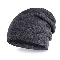 Neverless® gefütterte Strickmütze für Herren, Strick-Beanie mit Fleece Futter, Lange Winter-Mütze dunkelgrau-Melange Unisize von Neverless