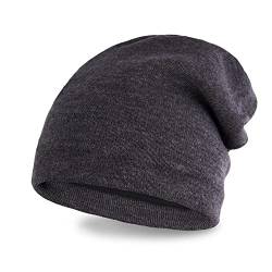 Neverless® gefütterte Strickmütze für Herren, Strick-Beanie mit Fleece Futter, Lange Winter-Mütze dunkelgrau Unisize von Neverless