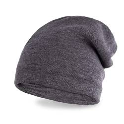 Neverless® gefütterte Strickmütze für Herren, Strick-Beanie mit Fleece Futter, Lange Winter-Mütze grau Unisize von Neverless