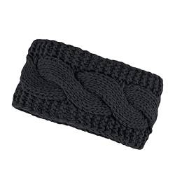 Neverless® warmes Damen Strick-Stirnband Fleece Futter Zopfmuster Ohrenschutz Haarband Knite Headband schwarz unisize von Neverless